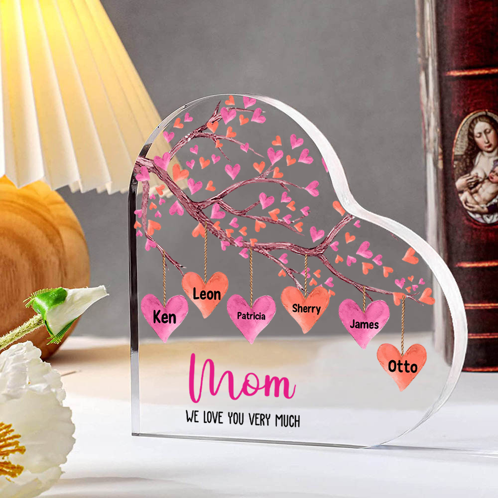 Personalized Heart Shaped Acrylic Plaque - Tree -  with 1-12 names - Gift for Mom