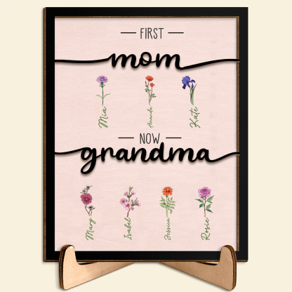 Personalized Love Connection Style Home Frame Wooden Decoration - with 1-10 Names & birthflowers- for Mother's Day