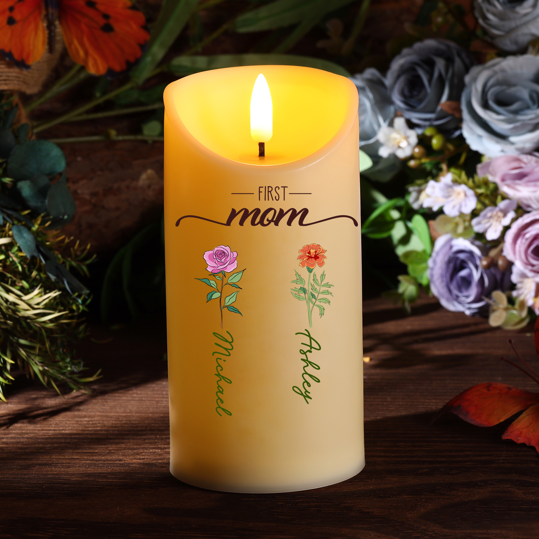 Personalized LED Candle - Engrave 1-5 Child's Names - Special Gift for Mom | Jessemade