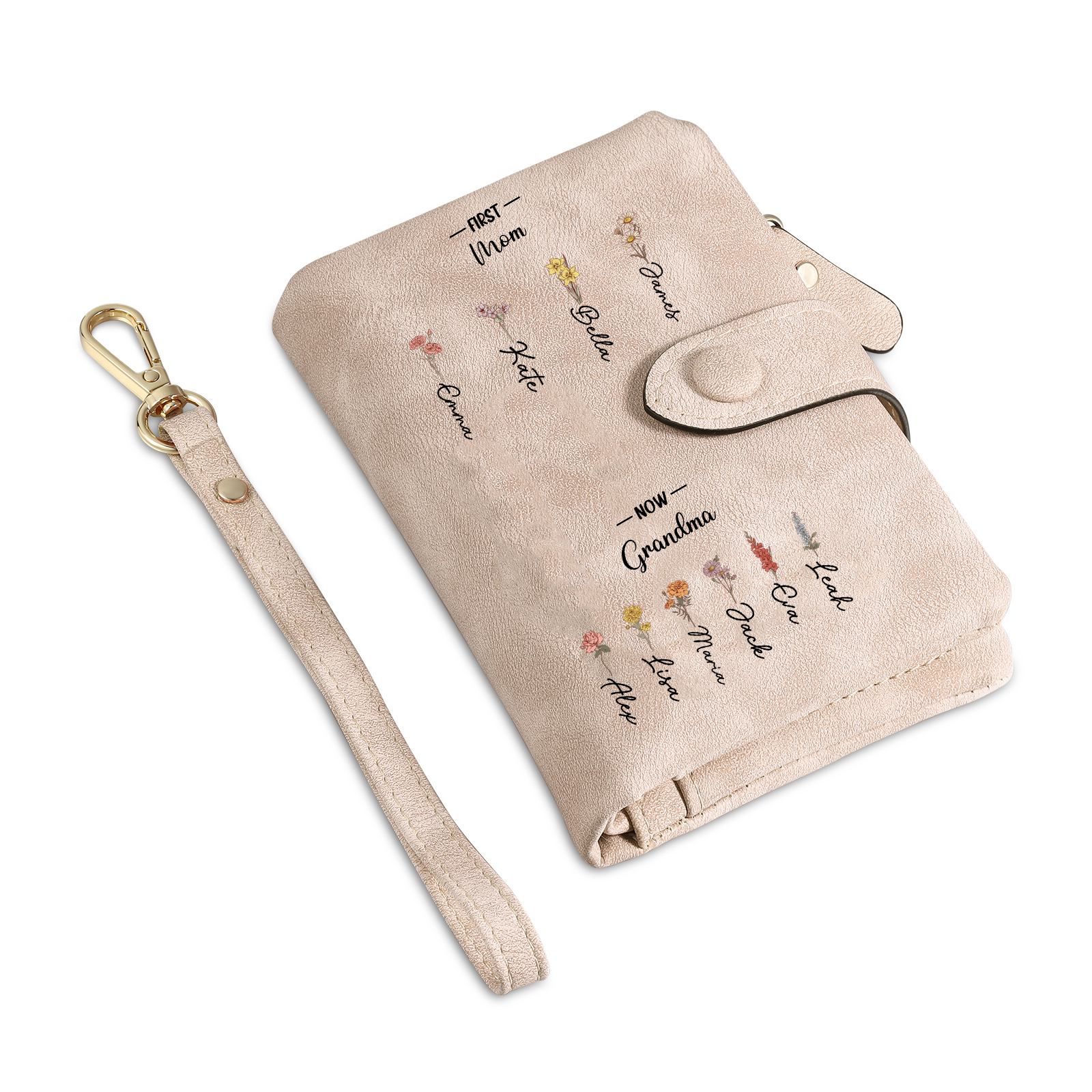 Personalized Women Wallet Custom 1–6 Names & Birthflowers Wallet - Gift for Mom