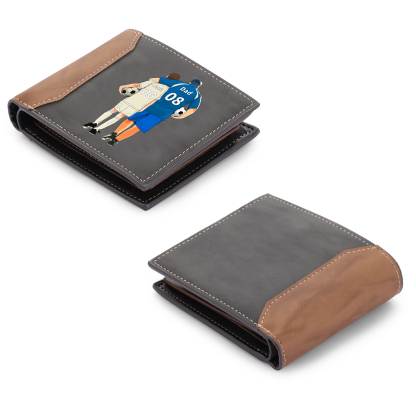 Personalized Men's Wallet - Engraving Dad and Son's Name with Football Design - Special Gift for Dad