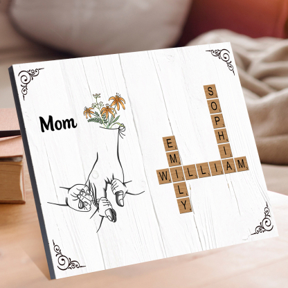 Personalized Gift for Mom - Custom Wooden Name Plaque – Scrabble Style with Hands for Mother's day