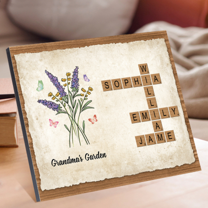 Personalized Wooden Scrabble Name Art – Birth Flowers – Grandma’s Garden Gift for Mother’s Day