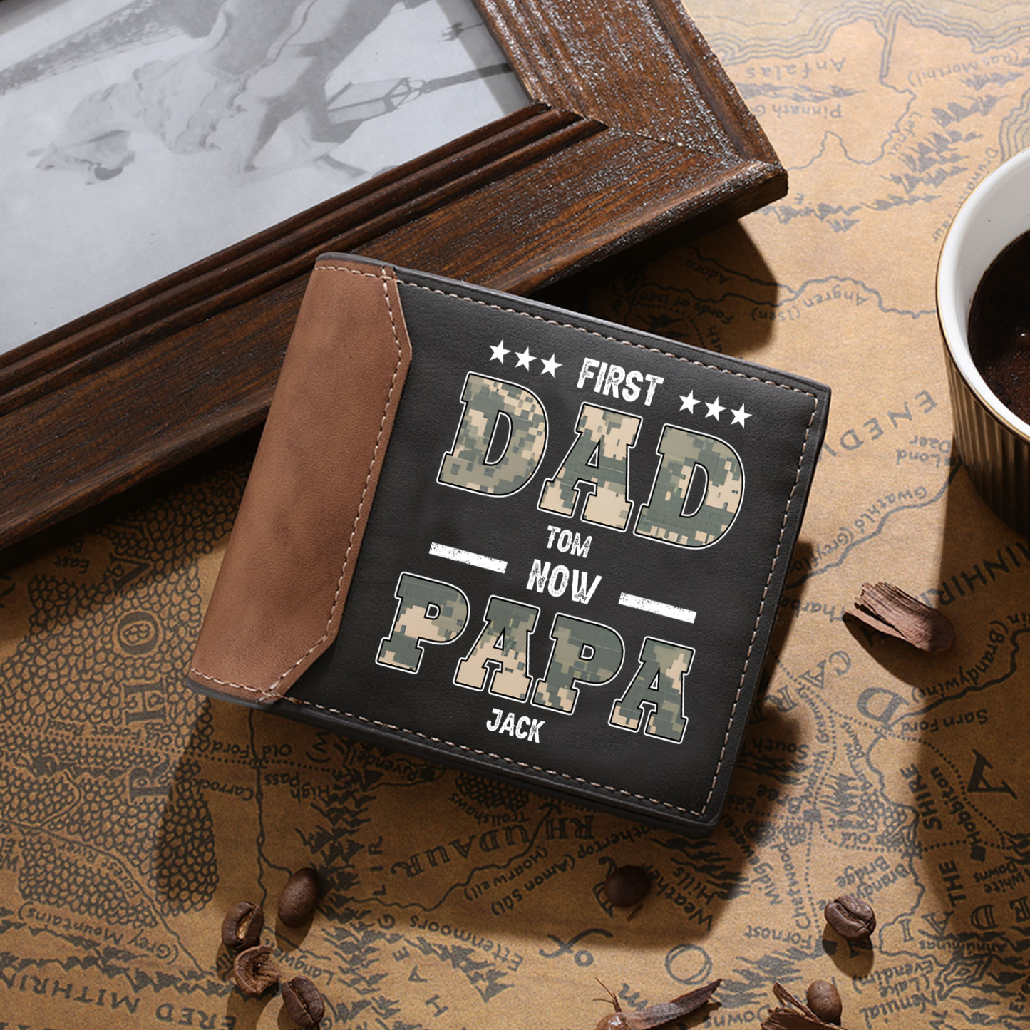 Personalized PU Leather Bifold Wallet for Father’s Day – Custom Name Option