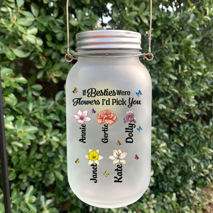 Personalised Mason Jar Light with Custom Birth Flowers & Names – Christmas Gift for Best Friends | Jessmade