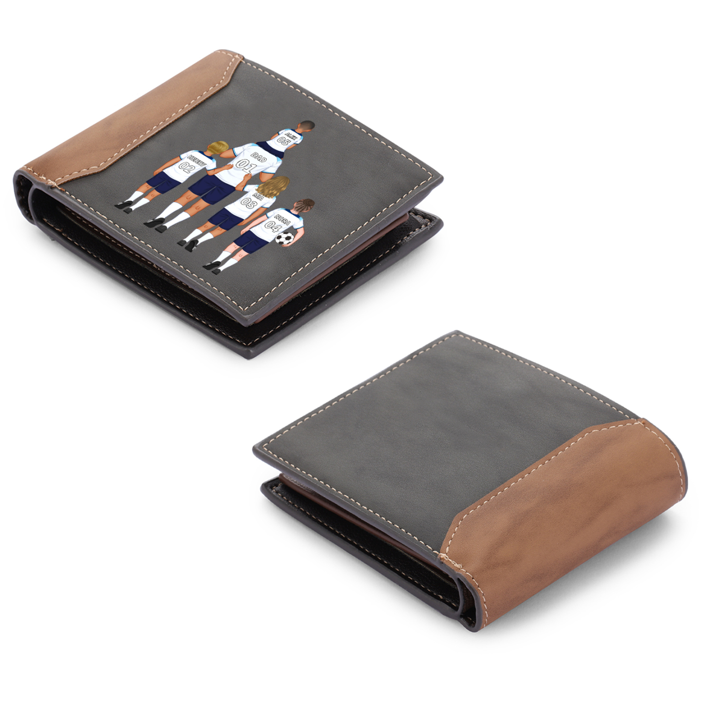 Personalized Football Family Leather Men's Wallet - Handcrafted in the USA - Ships in 2 Days - With Various Designs Gift For Father's Day | Jessemade