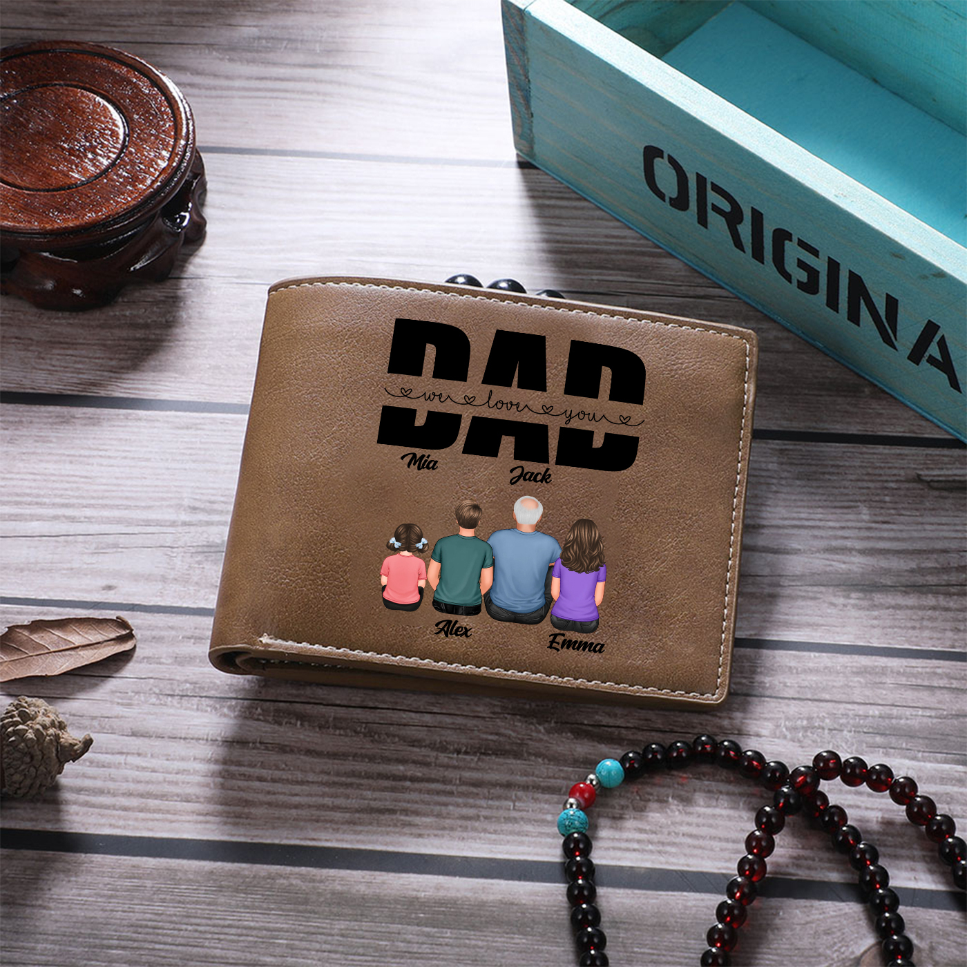 Personalized Wallet with Kids’ Names | Father’s Day Leather Keepsake - Customized in the USA & Ships in 2 Days - With Various Designs Gift For Father's Day | Jessemade