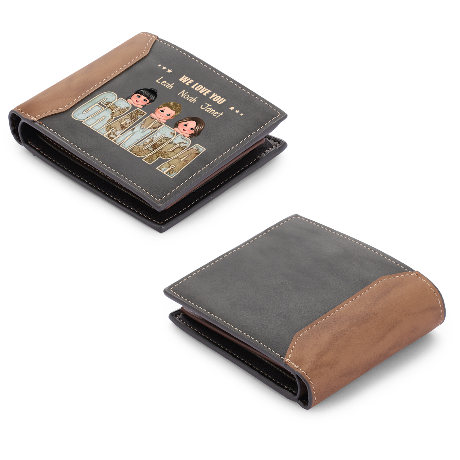 Personalized Family Leather Men's Wallet For Grandpa- Customized in the USA & Ships in 2 Days - With Various Designs Gift For Father's Day | Jessemade