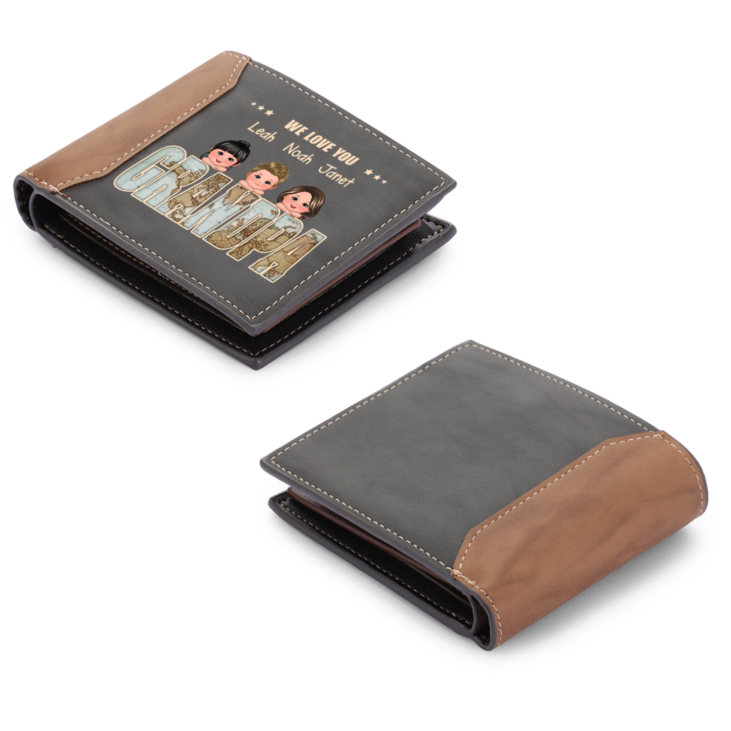 Personalized Family Leather Men's Wallet For Grandpa- Customized in the USA & Ships in 2 Days - With Various Designs Gift For Father's Day | Jessemade
