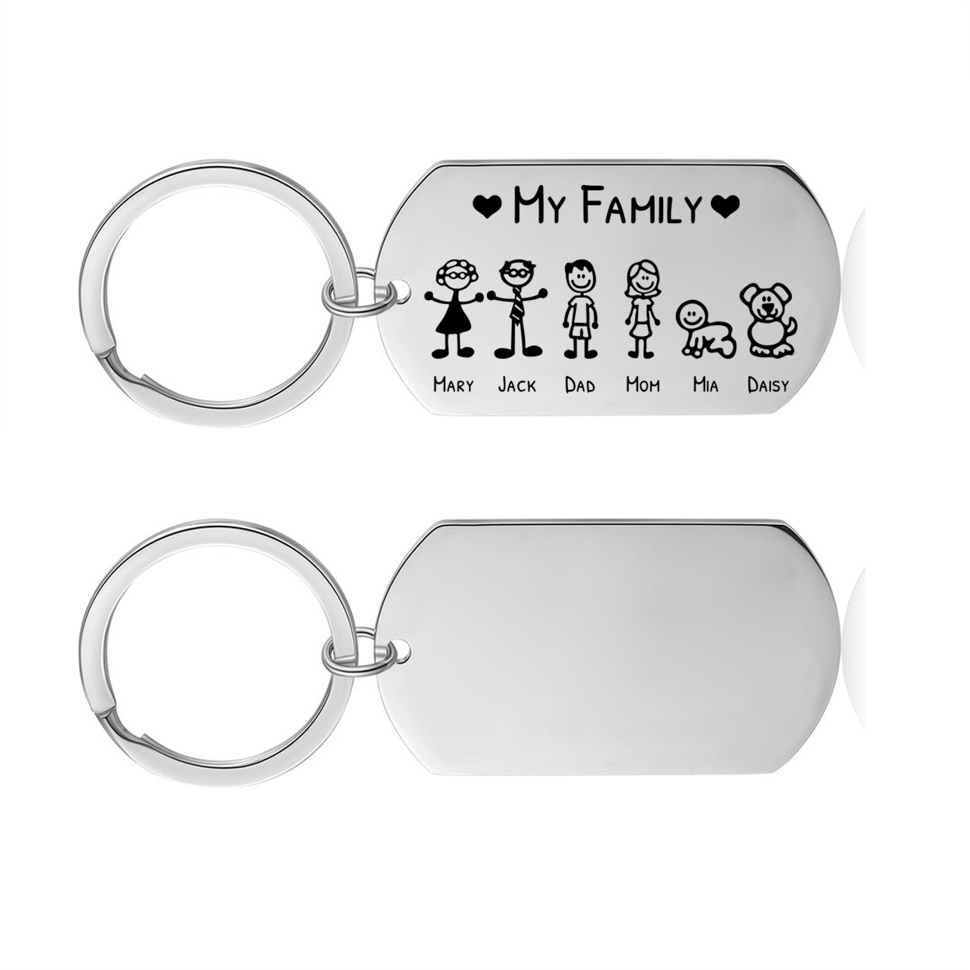 Personalized Family Keychain – Custom Stick Figure Gift for Dad, Mom, or Grandparents