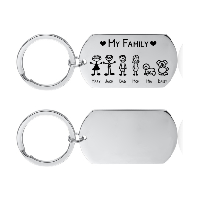 Personalized Family Keychain – Custom Stick Figure Gift for Dad, Mom, or Grandparents