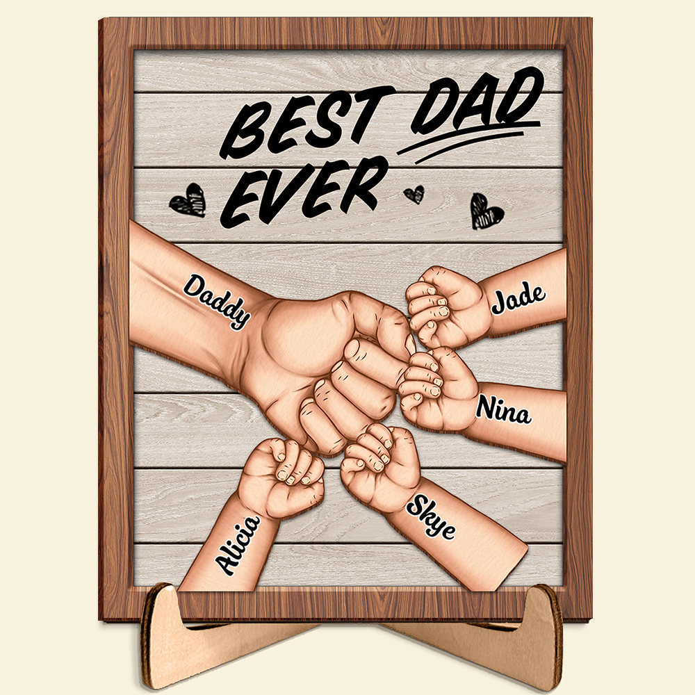 Personalized Fist Bump Name Wooden Plaque, Gift for Dad - Wooden Gaming Dad Name Art Frame For Father