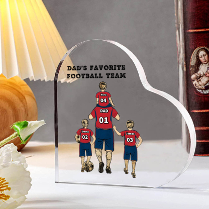 Father’s Day Acrylic Family Plaque  – Custom Family Football Team Heart Decor, Personalized Dad Gift