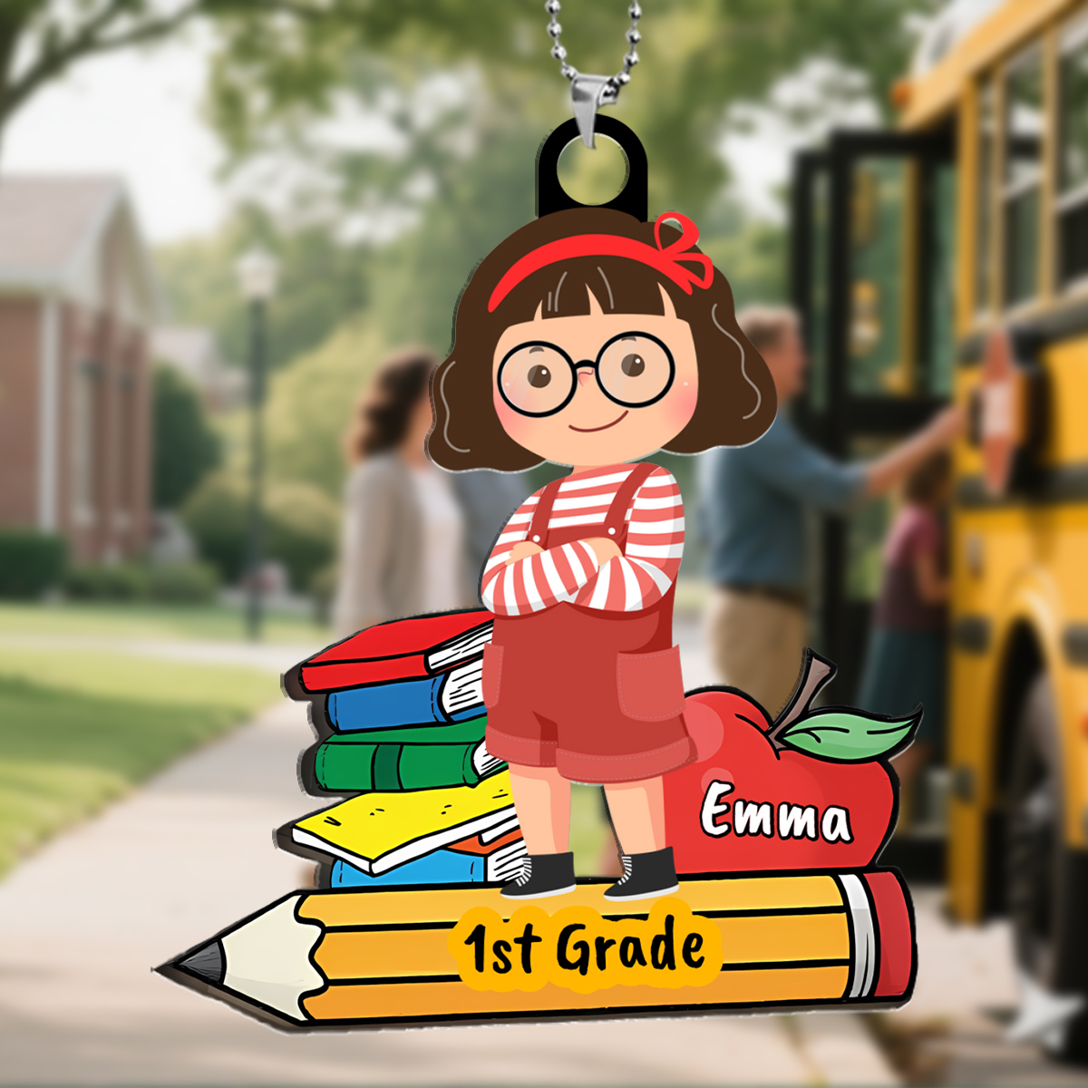 Unique Personalized Back-to-School Pendant – Cute Girl 1st Grade Name Tag - Ornament Gifts For Kids
