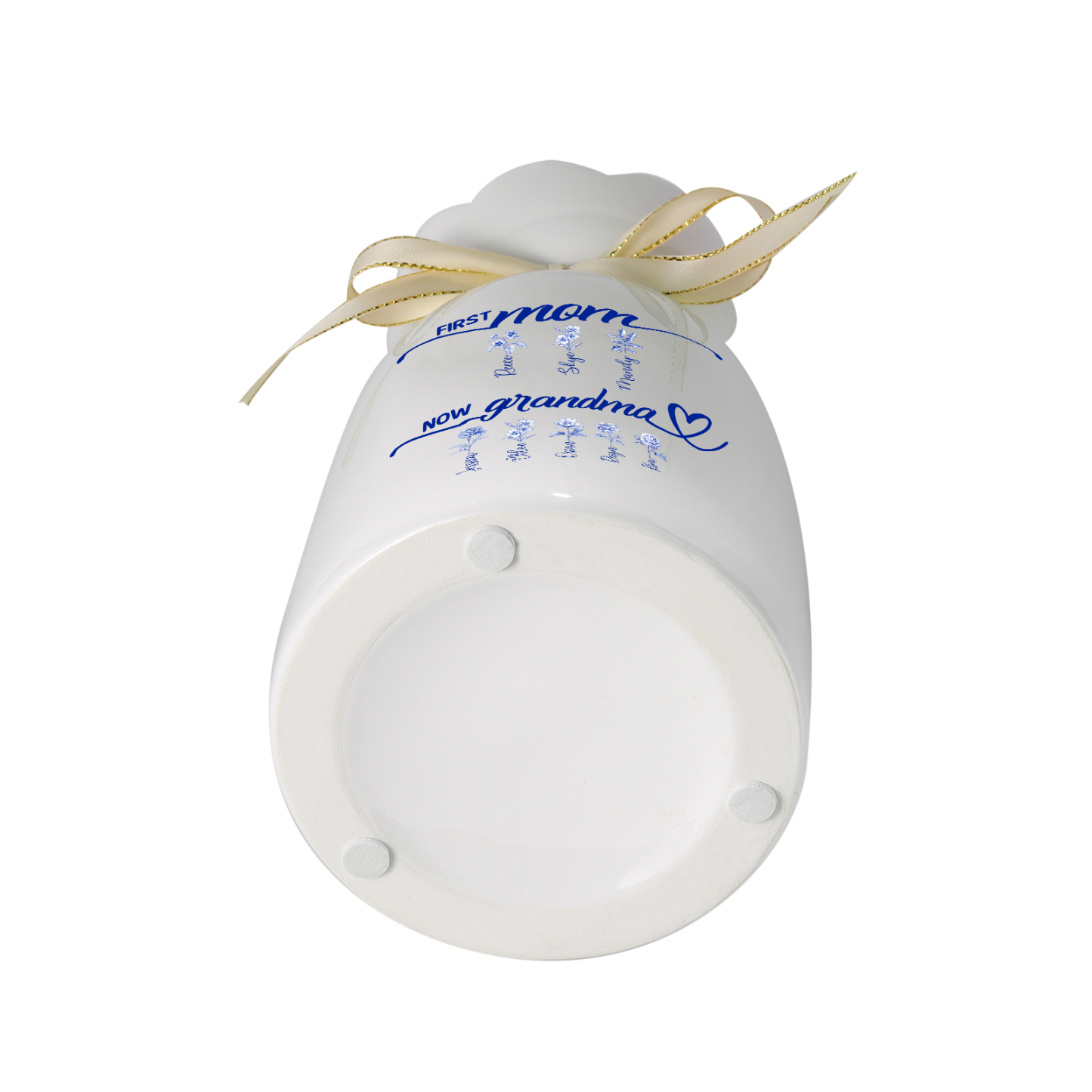 Ceramic Vase with a gold ribbon and blue floral patterns, for Mom and Grandma