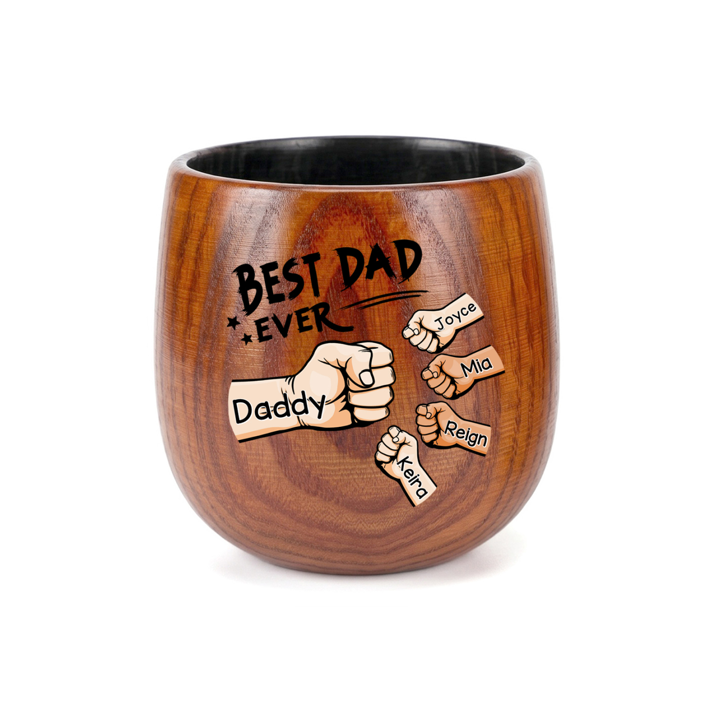 Personalized Wooden Whiskey Cup Custom with 2-6 Fist Bumps and Names