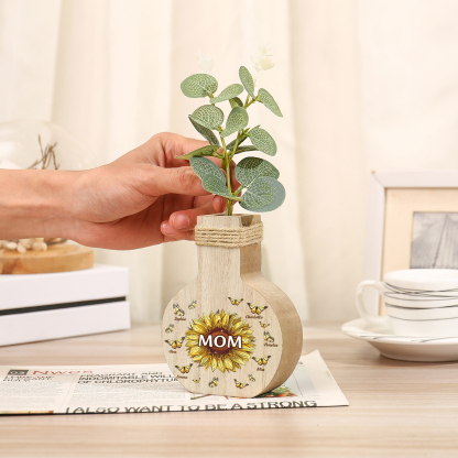 6 Names - Personalized Custom Text and Name Butterfly Style Wooden Decorative Vase as a Gift for Mom