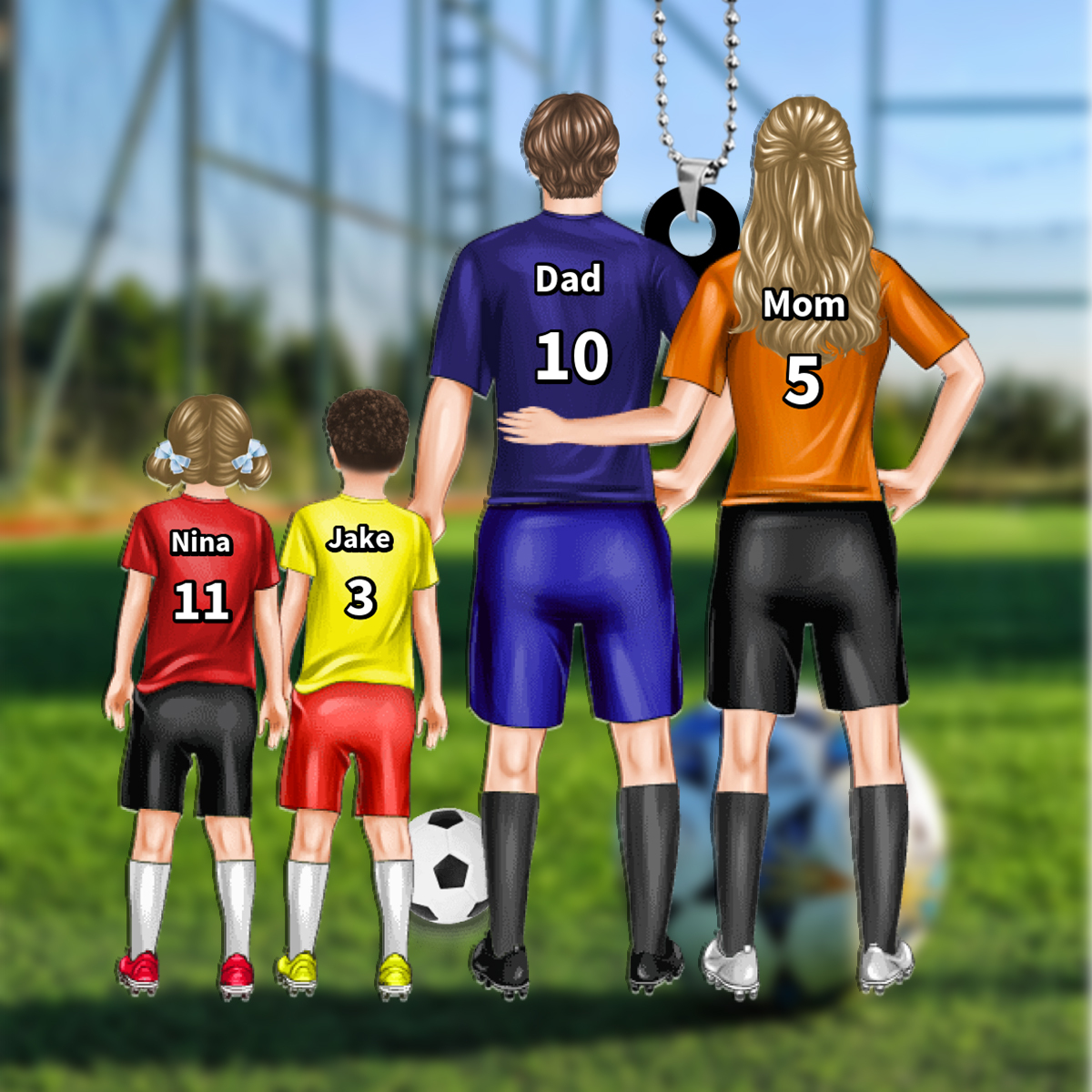 Personalized Acrylic Football Keychain for Family with Custom Name & Number – Ideal Gift for Soccer Lovers | Jessemade 