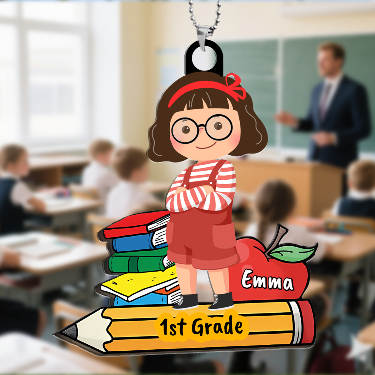 Unique Personalized Back-to-School Pendant – Cute Girl 1st Grade Name Tag - Ornament Gifts For Kids