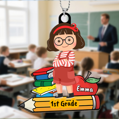 Unique Personalized Back-to-School Pendant – Cute Girl 1st Grade Name Tag - Ornament Gifts For Kids