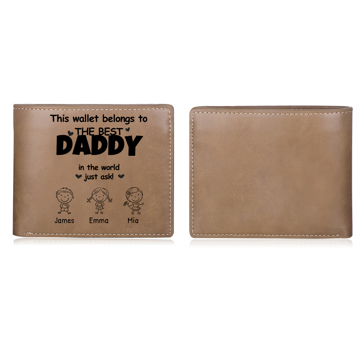Custom Leather Father’s Day Wallet  – Personalized “Best Daddy” Gift with Kids' Names for Dad