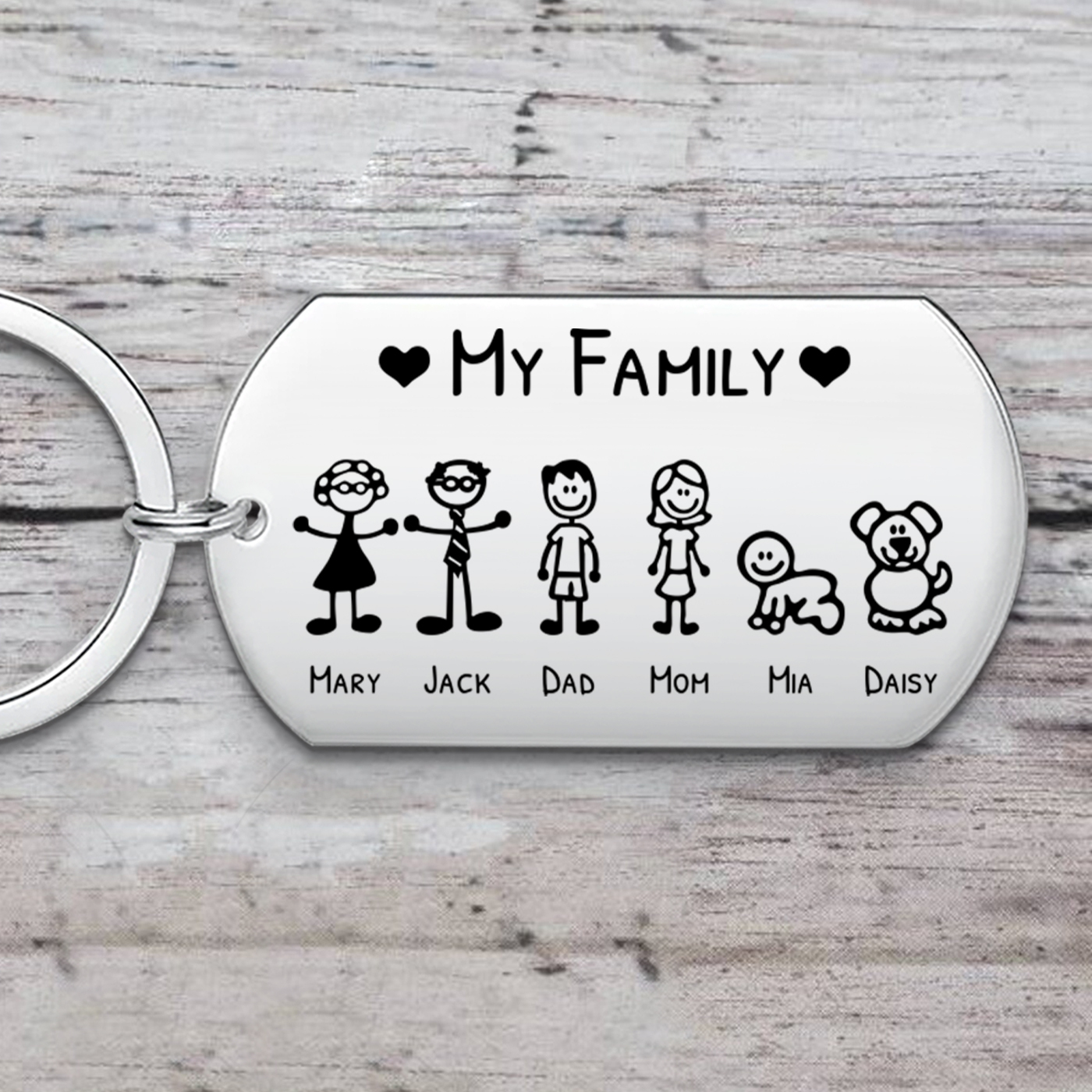Personalized Family Keychain – Custom Stick Figure Gift for Dad, Mom, or Grandparents