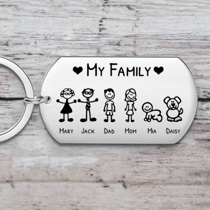 Personalized Family Keychain – Custom Stick Figure Gift for Dad, Mom, or Grandparents