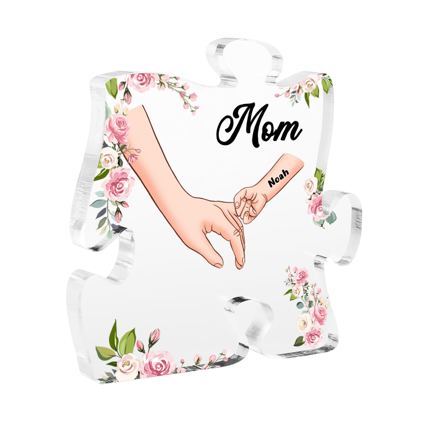 1 Name - Personalized Acrylic Heart Keepsake Customized Name Holding Hands Acrylic Plaque Ornament Mother's Day Gift for Mom