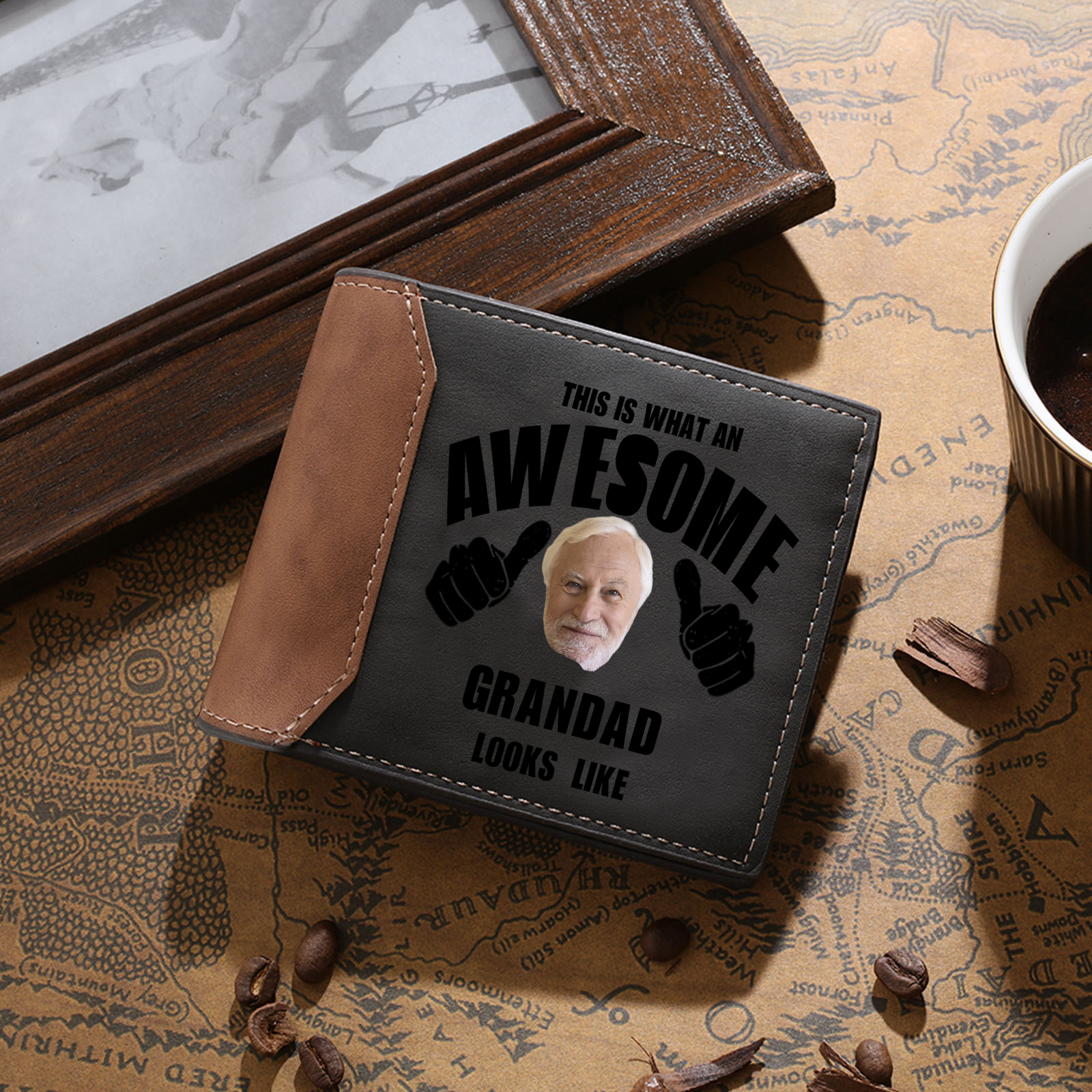 Personalised Men's Wallet with Custom Photo & Name & Letter PU Leather Wallet with Gift Box Couple Gift for Him | Jessemade