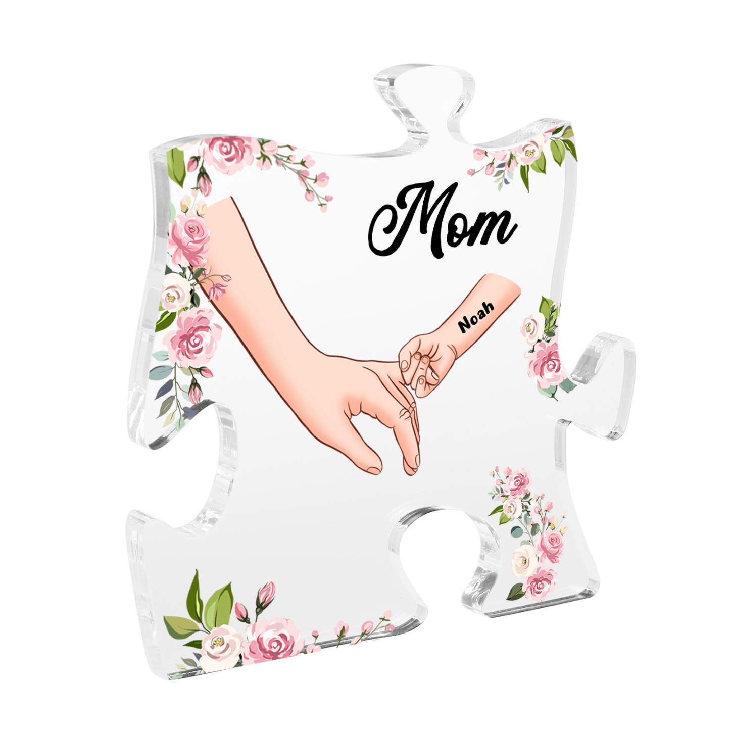 1 Name - Personalized Acrylic Heart Keepsake Customized Name Holding Hands Acrylic Plaque Ornament Mother's Day Gift for Mom