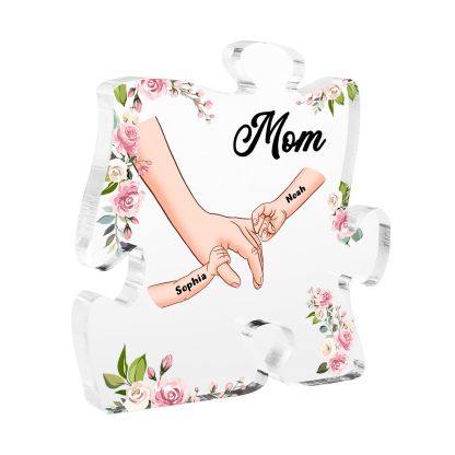 2 Name - Personalized Acrylic Heart Keepsake Customized Name Holding Hands Acrylic Plaque Ornament Mother's Day Gift for Mom