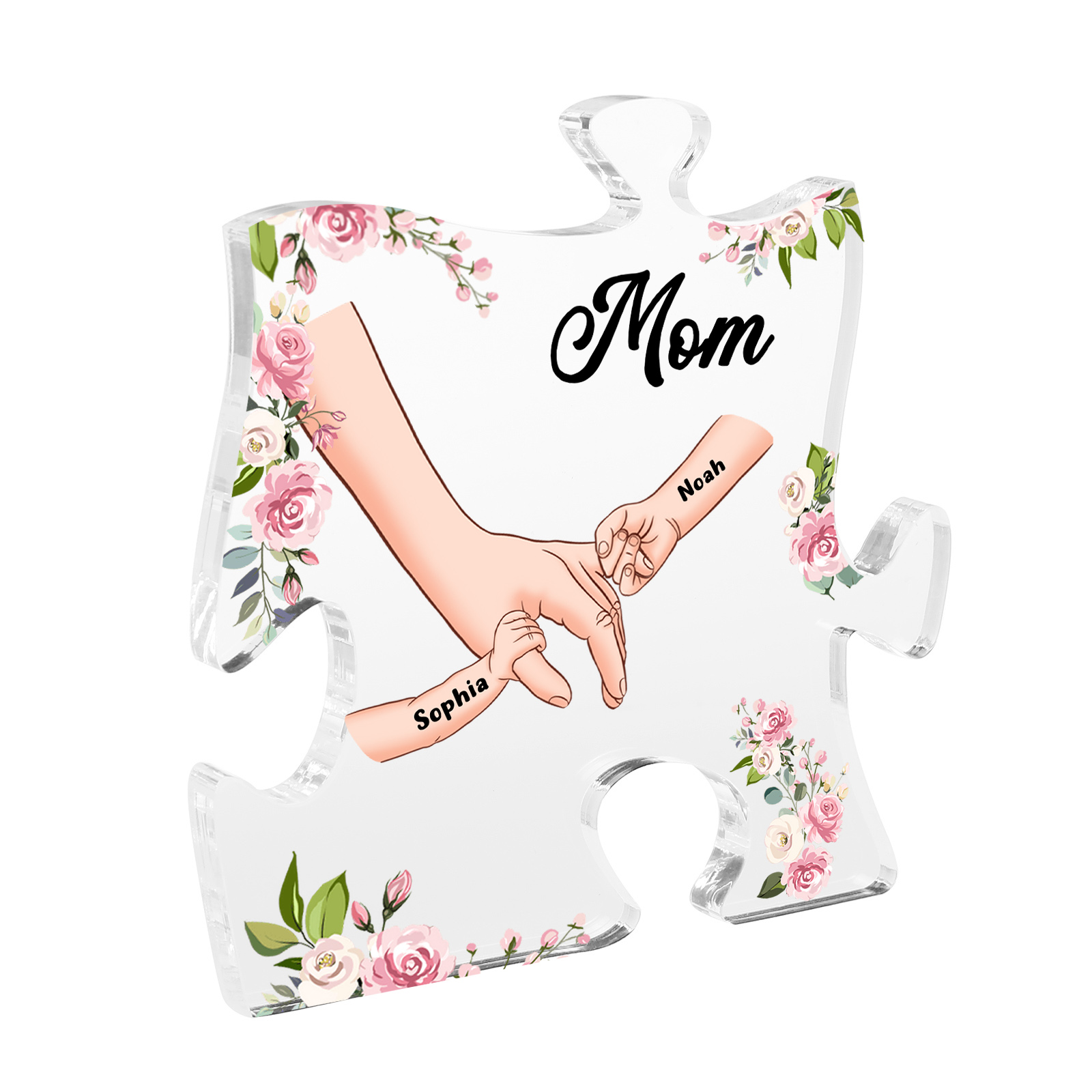 2 Name - Personalized Acrylic Heart Keepsake Customized Name Holding Hands Acrylic Plaque Ornament Mother's Day Gift for Mom