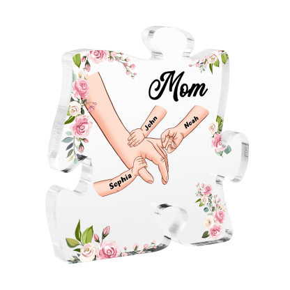 3 Name - Personalized Acrylic Heart Keepsake Customized Name Holding Hands Acrylic Plaque Ornament Mother's Day Gift for Mom