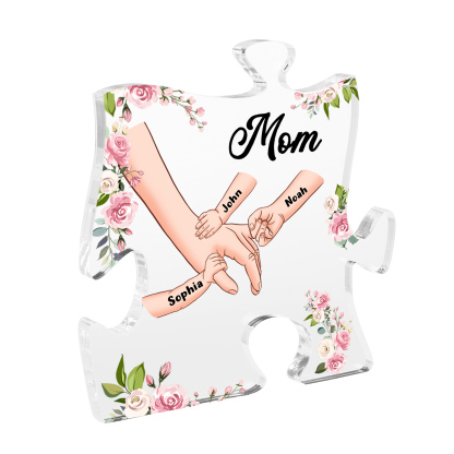 3 Name - Personalized Acrylic Heart Keepsake Customized Name Holding Hands Acrylic Plaque Ornament Mother's Day Gift for Mom