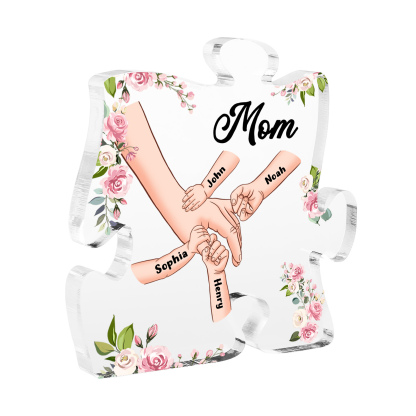 4 Name - Personalized Acrylic Heart Keepsake Customized Name Holding Hands Acrylic Plaque Ornament Mother's Day Gift for Mom