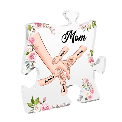 4 Name - Personalized Acrylic Heart Keepsake Customized Name Holding Hands Acrylic Plaque Ornament Mother's Day Gift for Mom