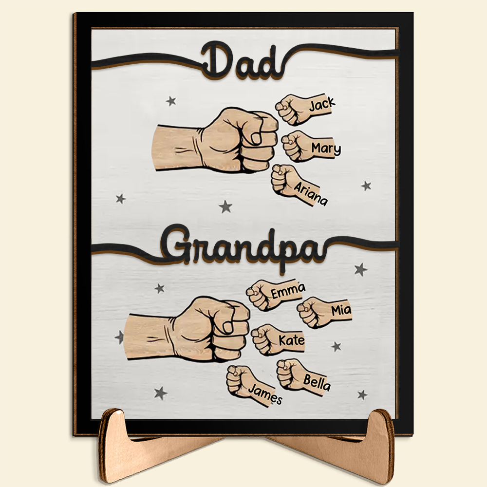 2-12 Names Personalized Fist Bump Wooden Ornaments Gift for Grandad/Dad