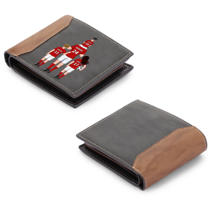 Personalised Men's Wallet - Customised with 2–9 Figures, Names and Outfit Numbers, Father and Child Design, Valentine’s Day Gift for Him | Jessemade