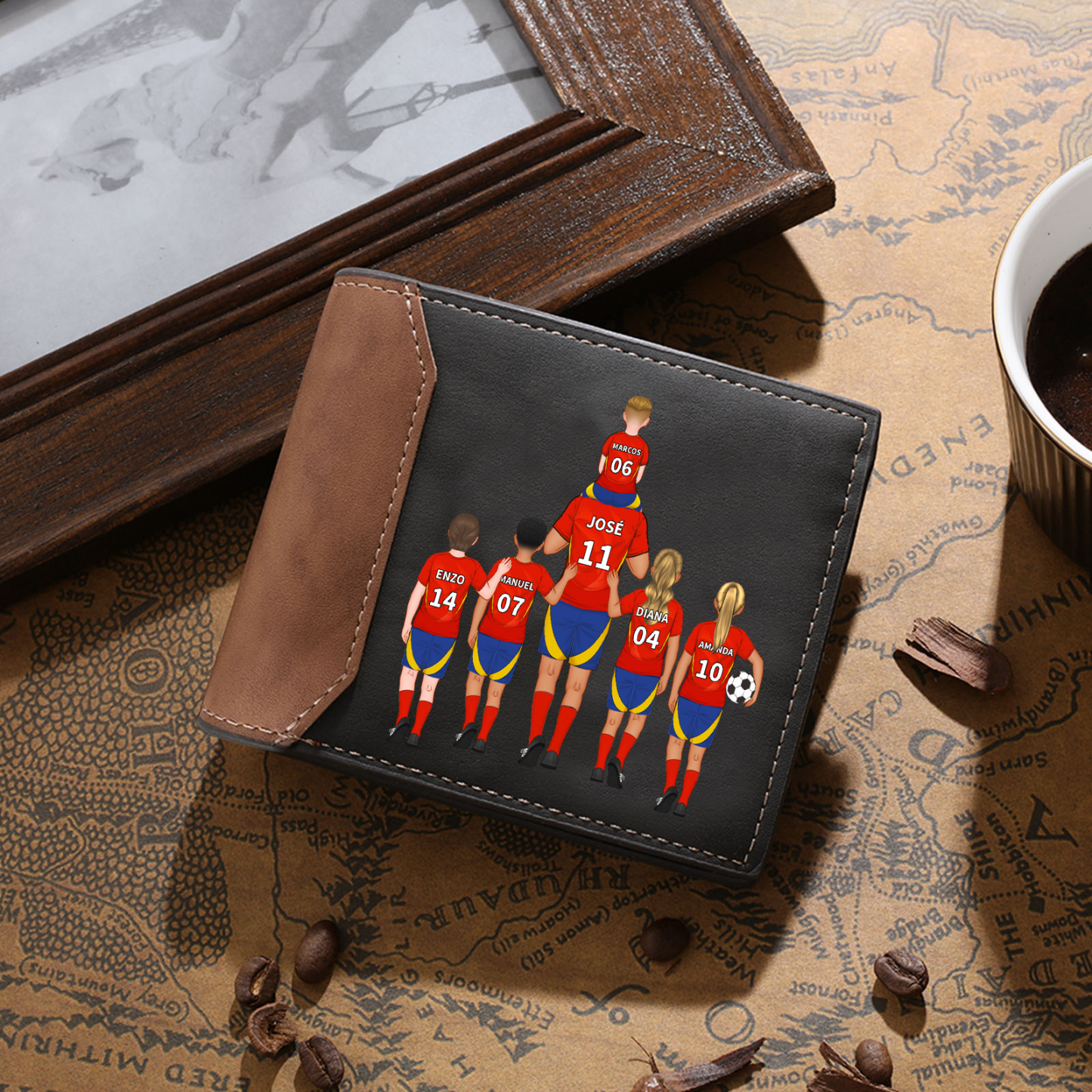 Personalised Men's Wallet - Customised with 2–9 Figures, Names and Outfit Numbers, Father and Child Design, Valentine’s Day Gift for Him | Jessemade