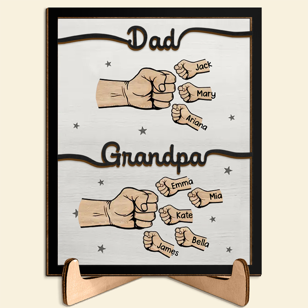 2-12 Names Personalized Fist Bump Wooden Ornaments Gift for Grandad/Dad