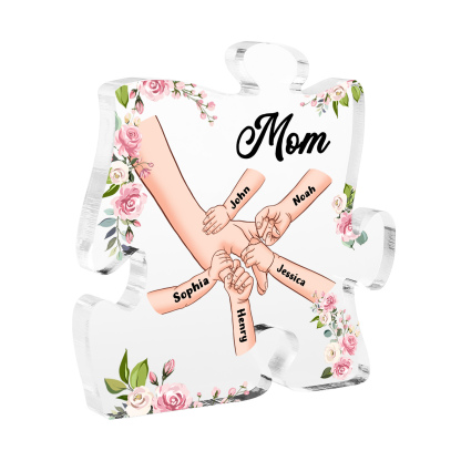 5 Name - Personalized Acrylic Heart Keepsake Customized Name Holding Hands Acrylic Plaque Ornament Mother's Day Gift for Mom