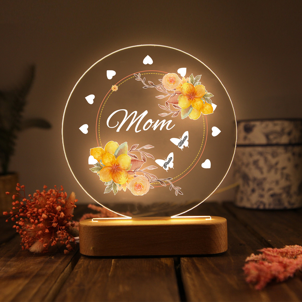 2 Name-Personalized Home Night Light Customized Family Member Names with LED Lighting Bedroom Decor for Mom