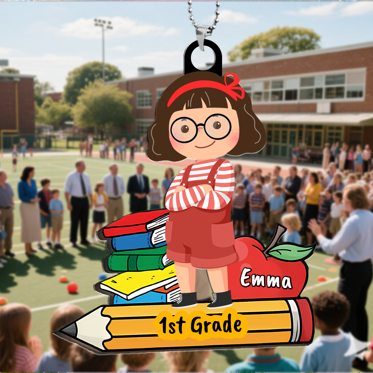 Unique Personalized Back-to-School Pendant – Cute Girl 1st Grade Name Tag - Ornament Gifts For Kids