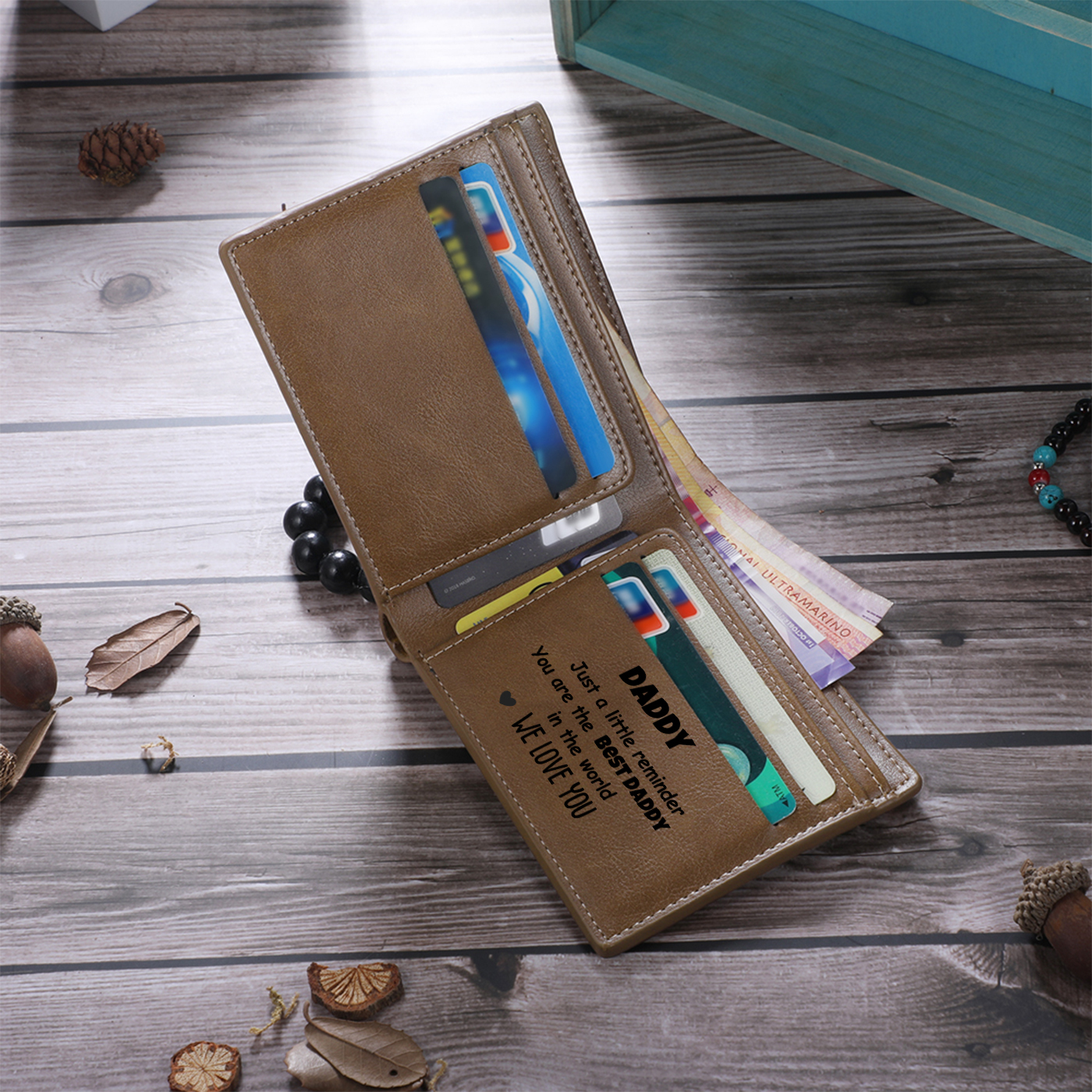 Custom Leather Father’s Day Wallet  – Personalized “Best Daddy” Gift with Kids' Names for Dad