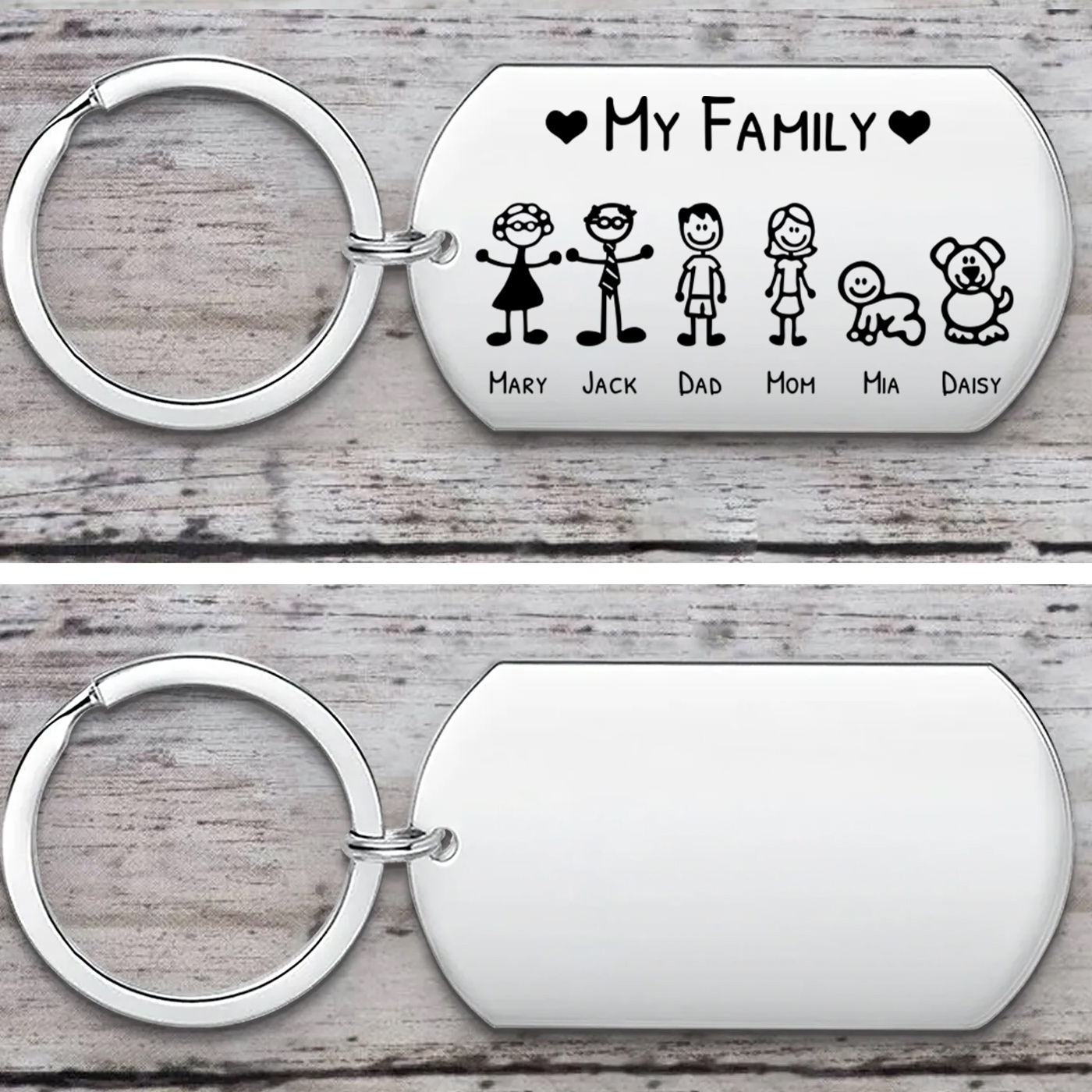 Personalized Family Keychain – Custom Stick Figure Gift for Dad, Mom, or Grandparents