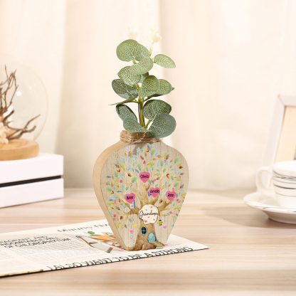 4 Names - Personalized Custom Text and Name Wooden Ornament Vase for Family