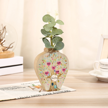 6 Names - Personalized Custom Text and Name Wooden Ornament Vase for F