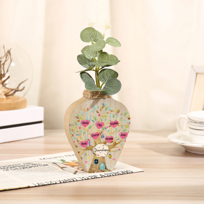 7 Names - Personalized Custom Text and Name Wooden Ornament Vase for Grandma