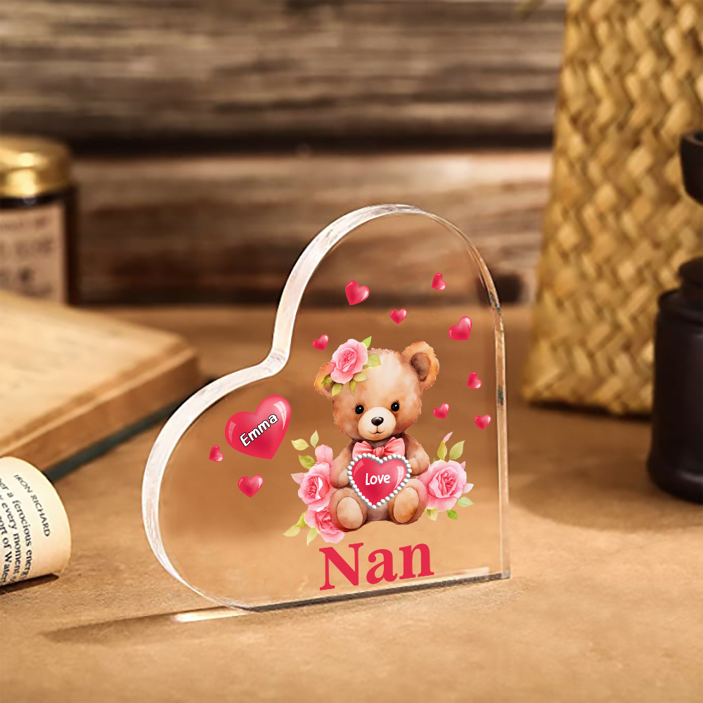 1 Name-Personalized Bear Acrylic Heart Keepsake Custom Text Acrylic Plaque Ornaments Gifts for Nan