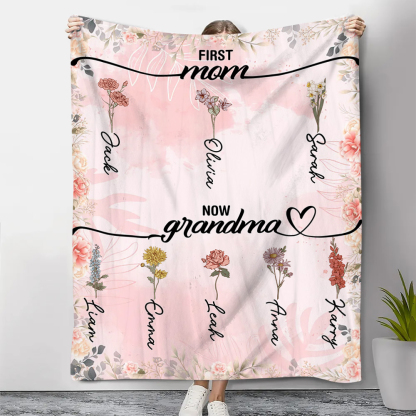 Personalized Family Blanket Custom 2-12 Name and Birth Flower Blanket - Gift for Grandma/Mom | Jessmade